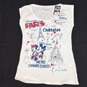 Collectible Disney White Paris Minnie & Mickey Graphic Short Sleeve Tee